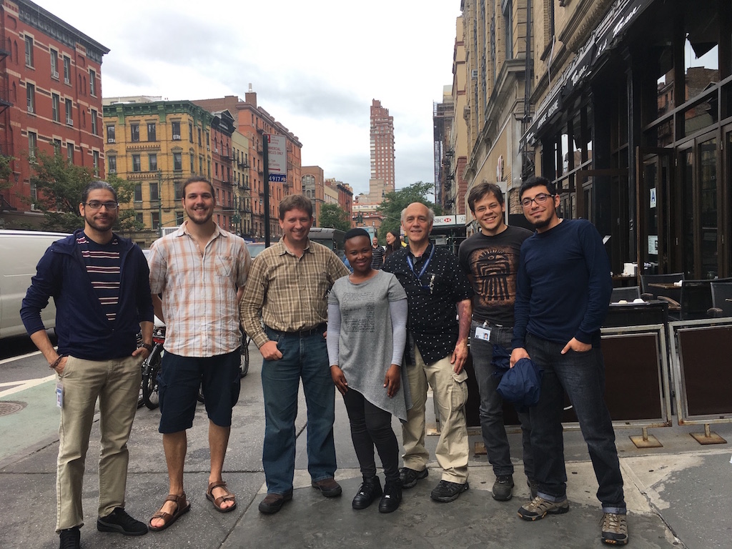 August 2017 Arachnology Lab at AMNH. Left to Right: Stephanie Loria, Lorenzo Prendini, Pío Colmenares, Jayson Slovak, Deborah Chin.