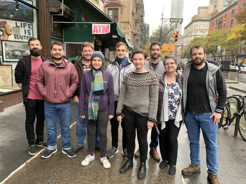 Fall 2019 Arachnology Lab at AMNH. Left to Right: George Tsinias, Jairo Moreno-González, Lorenzo Prendini, Stephanie Loria, Valentin Ehrenthal, Eleanor Goetz, Pío Colmenares, Miryam Trujillo, Ricardo Botero-Trujillo.